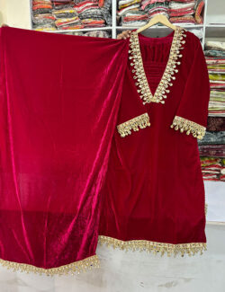 V-Neck Pakistani Velvet Suit